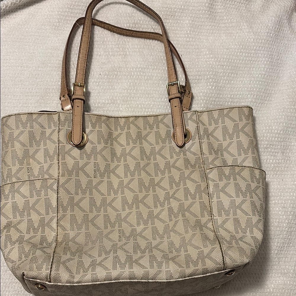 Michael Kors Cream Tote Bag with Monogram Pattern